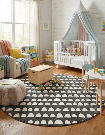 Dark Gray Whimsy Kids Round Rug