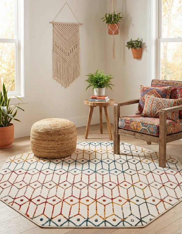 Detail image of 5' 3 x 5' 3 Lattice Trellis Octagon Rug