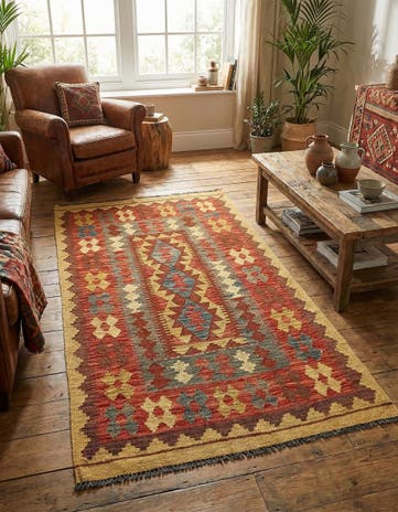 3' 4 x 6' 2 Hand Woven Kilim Maymana Wool Rug