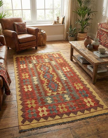 3' 4 x 6' 2 Hand Woven Kilim Maymana Wool Rug