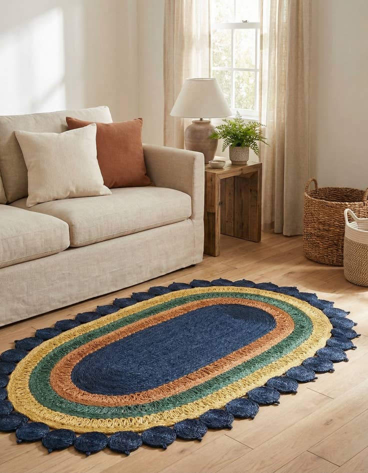 Detail image of 5' 1 x 8'  Hand Braided Jute Oval Rug