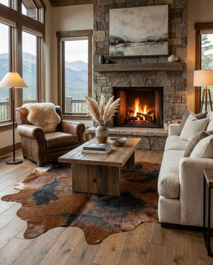 7' 1 x 7' 5 Cowhide Leather Square Rug