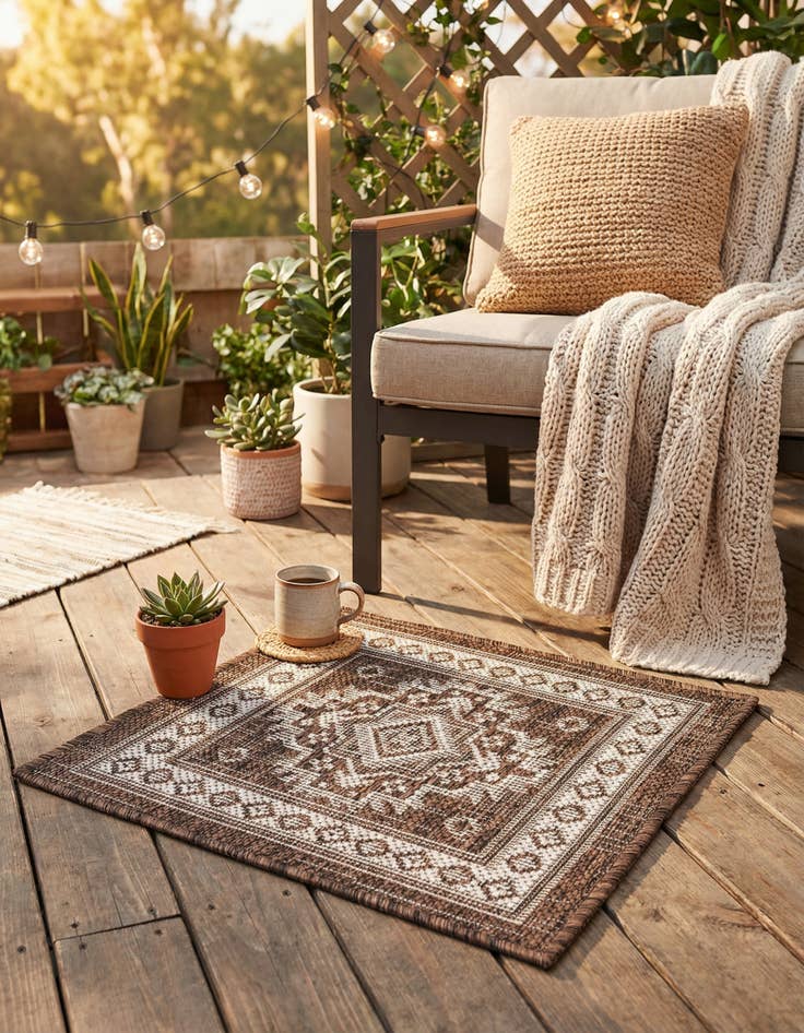 Detail image of 1' 4 x 1' 4  Washable Aztec Indoor / Outdoor Sample Rug