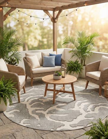 Gray Easy-Clean Sabrina Soto Indoor / Outdoor Round Rug