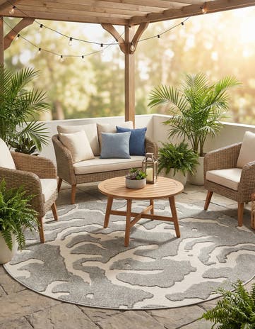 Gray Easy-Clean Sabrina Soto Indoor / Outdoor Round Rug