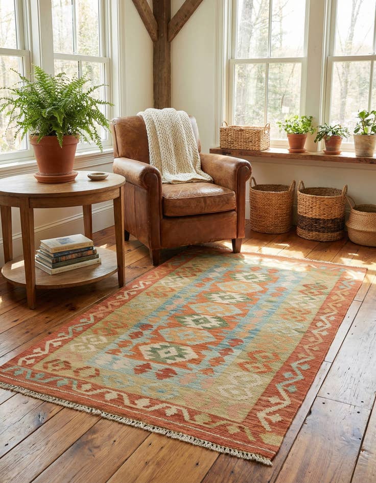 Detail image of 2' 9 x 4' 4  Hand Woven Kilim Waziri Wool Rug