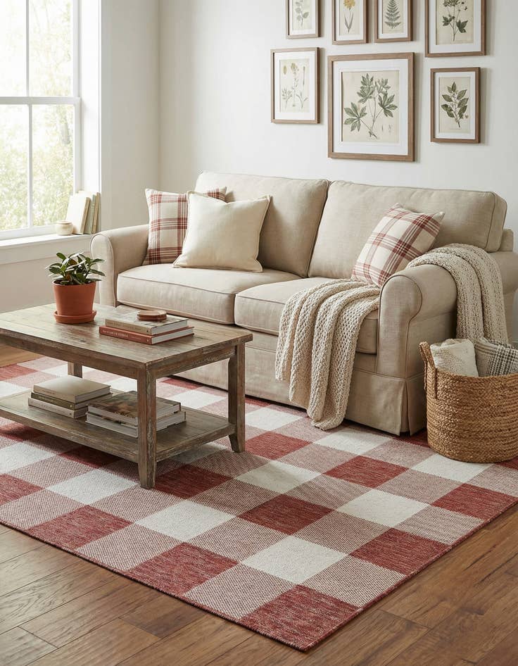 Detail image of 5' 3 x 8' Easy-Clean Checkered Indoor / Outdoor Rug