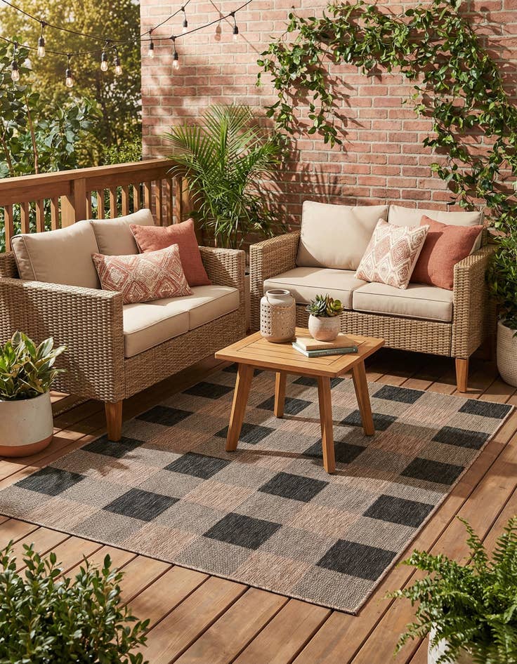 Detail image of 5' 3 x 7'  Washable Checkered Indoor / Outdoor Rug