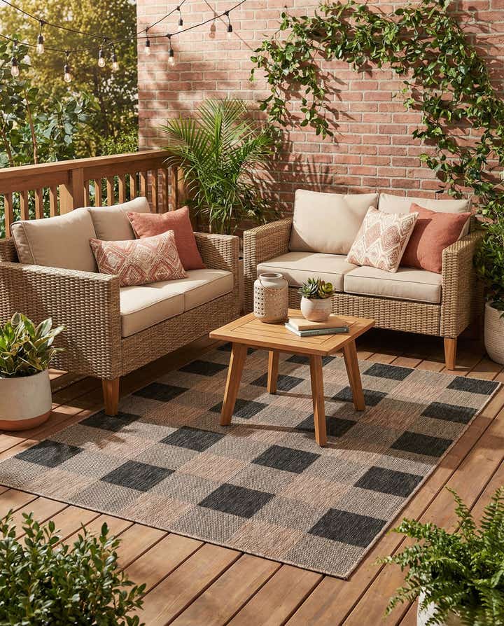 5' 3 x 7' Easy-Clean Checkered Indoor / Outdoor Rug