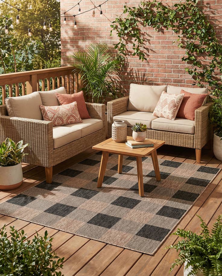 Detail image of 5' 3 x 7' Easy-Clean Checkered Indoor / Outdoor Rug