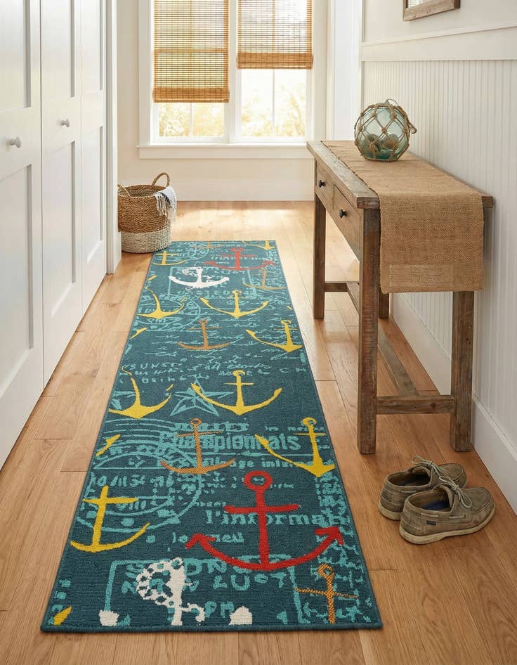 Detail image of 2' 7 x 10'  Washable Coastal Indoor / Outdoor Runner Rug