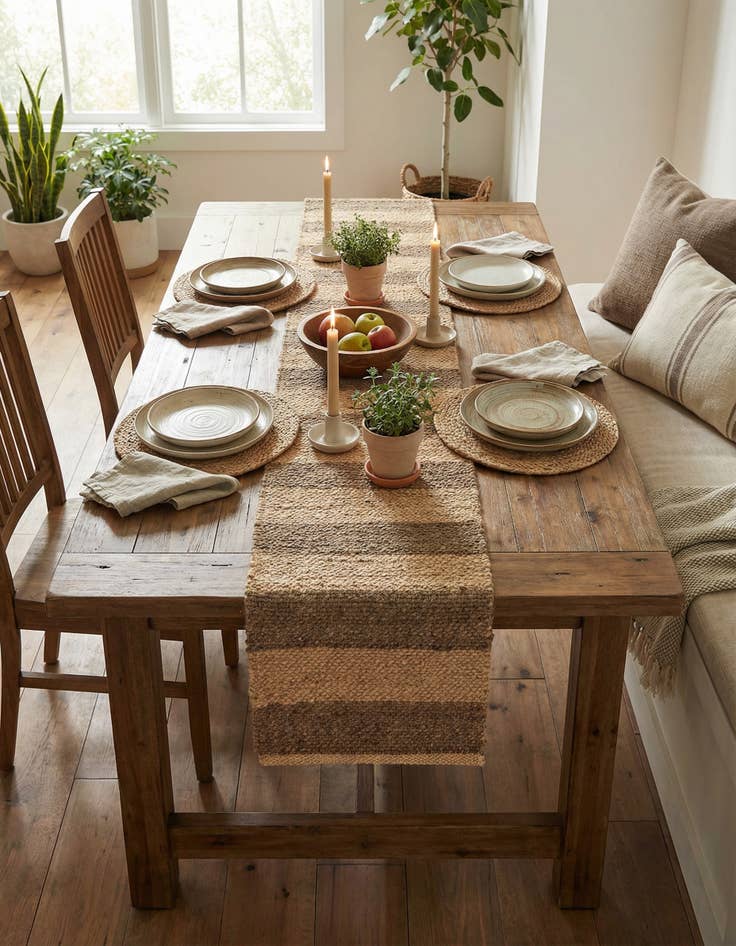 Detail image of 1' 2 x 8'  Hand Braided Jute Table Runner Rug