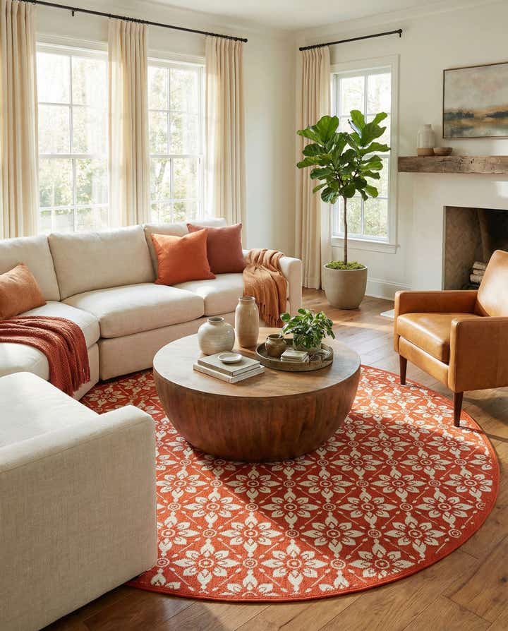 7' 10 x 7' 10 Easy-Clean Trellis Indoor / Outdoor Round Rug