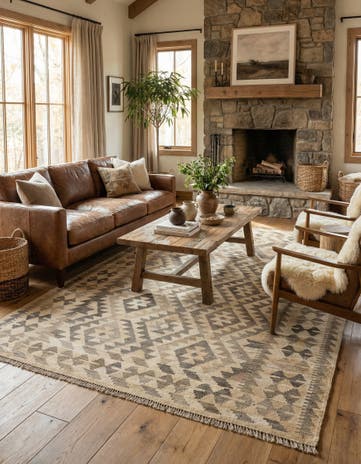 4' x 6' 7 Hand Woven Kilim Maymana Wool Rug