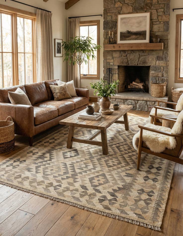 Detail image of  4' x 6' 7  Hand Woven Kilim Maymana Wool Rug