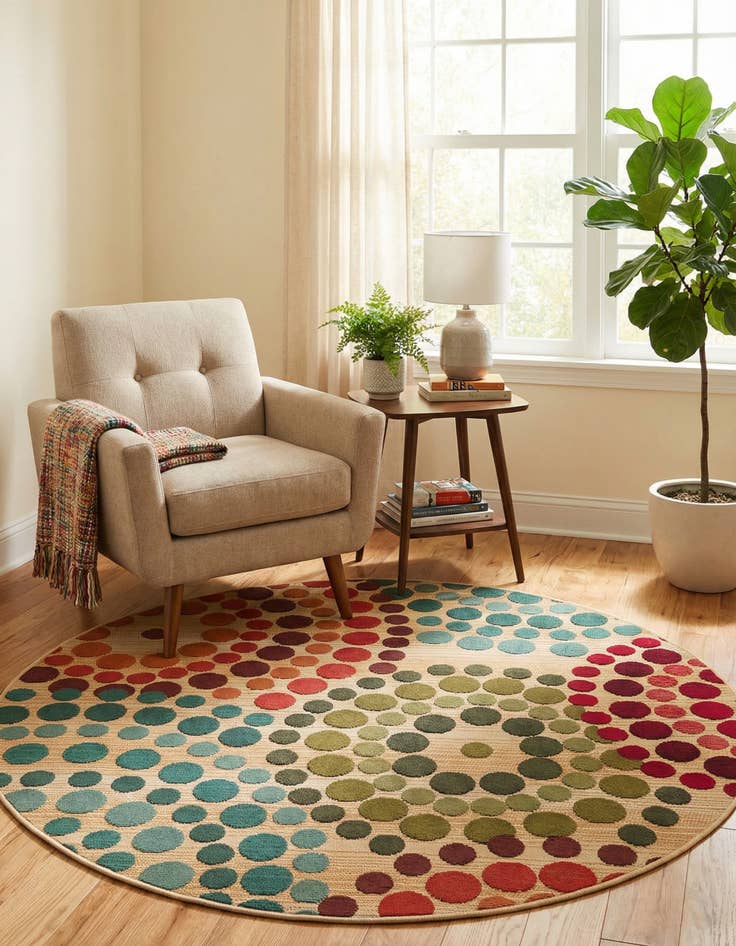 Detail image of 4' x 4'  Washable Modern Indoor / Outdoor Round Rug