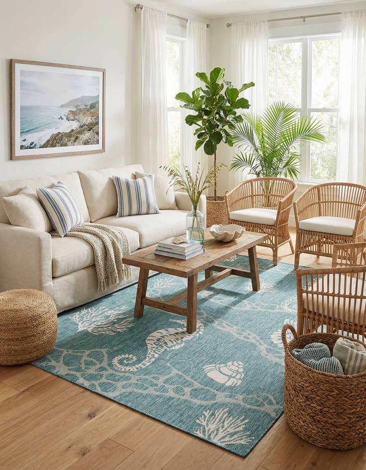 Detail image of  6' x 9'  Washable Coastal Indoor / Outdoor Rug