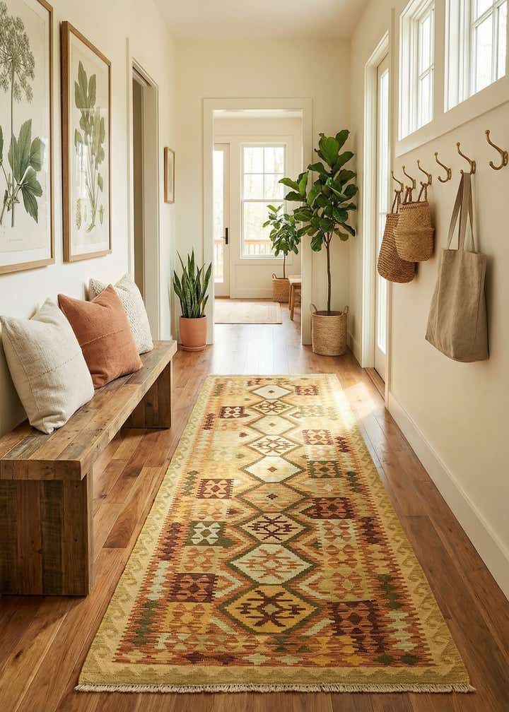 3' 3 x 6' 7 Hand Woven Kilim Maymana Wool Runner Rug
