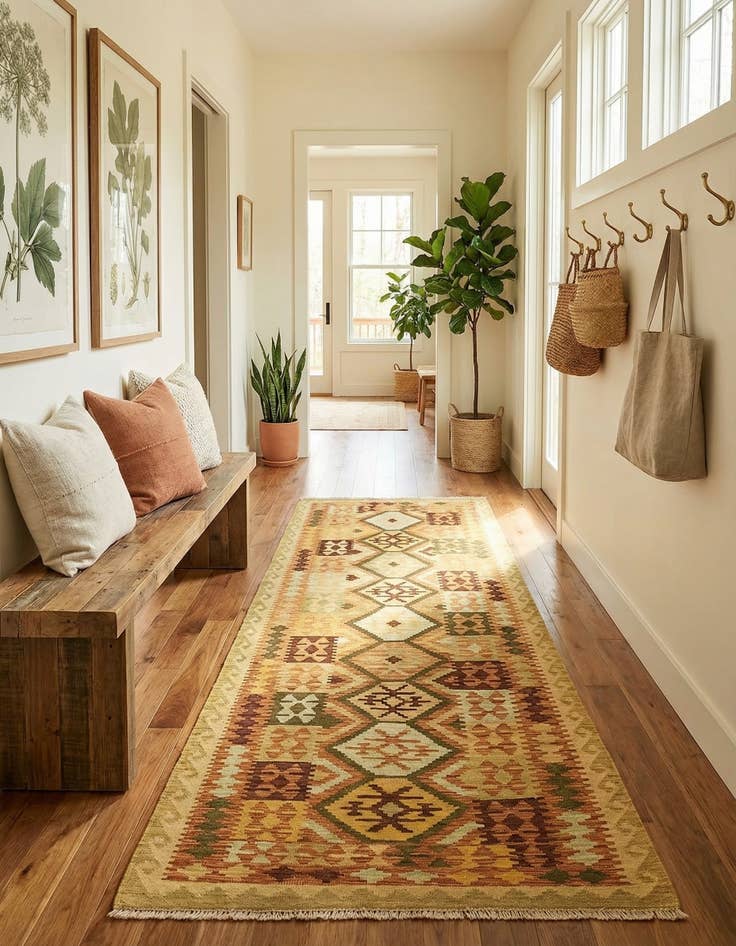 Detail image of 3' 3 x 6' 7 Hand Woven Kilim Maymana Wool Runner Rug
