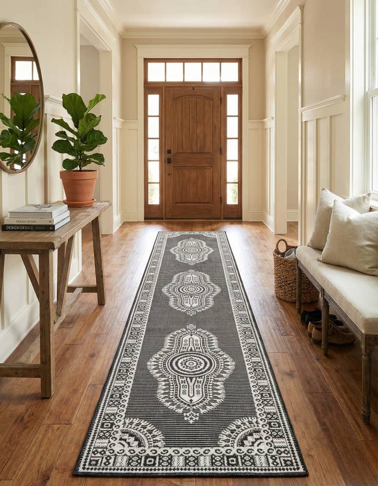 Detail image of 2' 7 x 12'  Washable Traditional Indoor / Outdoor Runner Rug