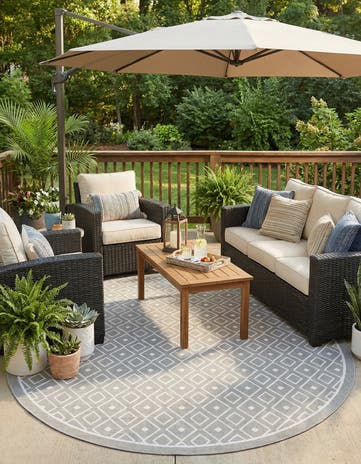 Gray Easy-Clean Lattice Indoor / Outdoor Oval Rug