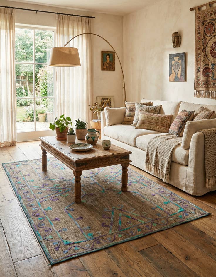 Detail image of 4' 2 x 5' 9  Hand Woven Kilim Suzani Wool Rug