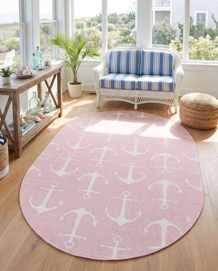 5' 3 x 8' Easy-Clean Coastal Indoor / Outdoor Oval Rug