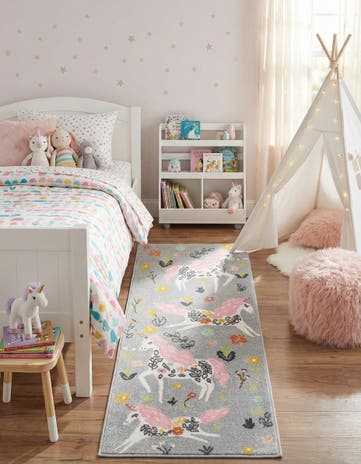 Gray Unicorns Whimsy Kids Runner Rug