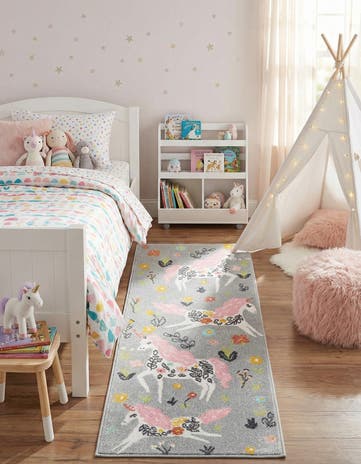 Gray Unicorns Whimsy Kids Runner Rug