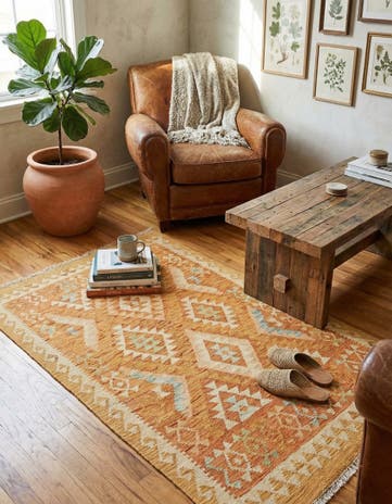 2' 9 x 4' Hand Woven Kilim Waziri Wool Rug