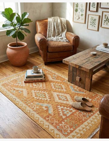 2' 9 x 4' Hand Woven Kilim Waziri Wool Rug
