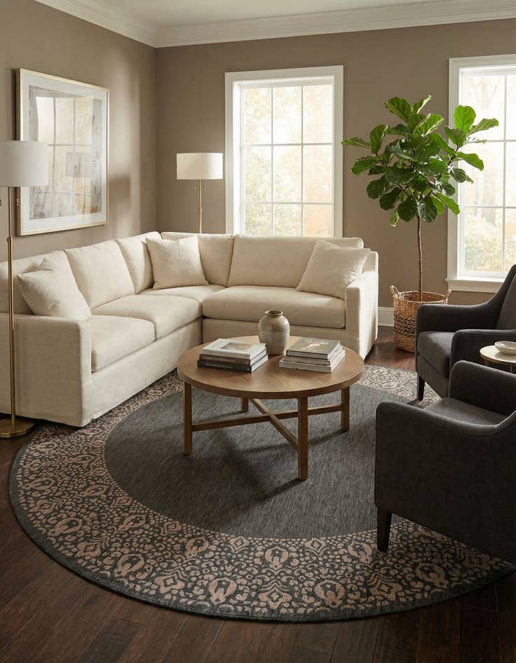 Detail image of 13' x 13' Easy-Clean Border Indoor / Outdoor Round Rug