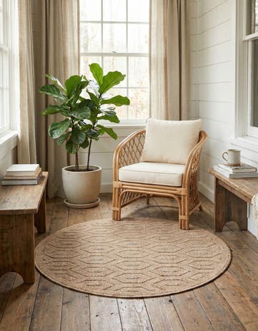 3' x 3' Easy-Clean Trellis Textured Indoor / Outdoor Round Rug