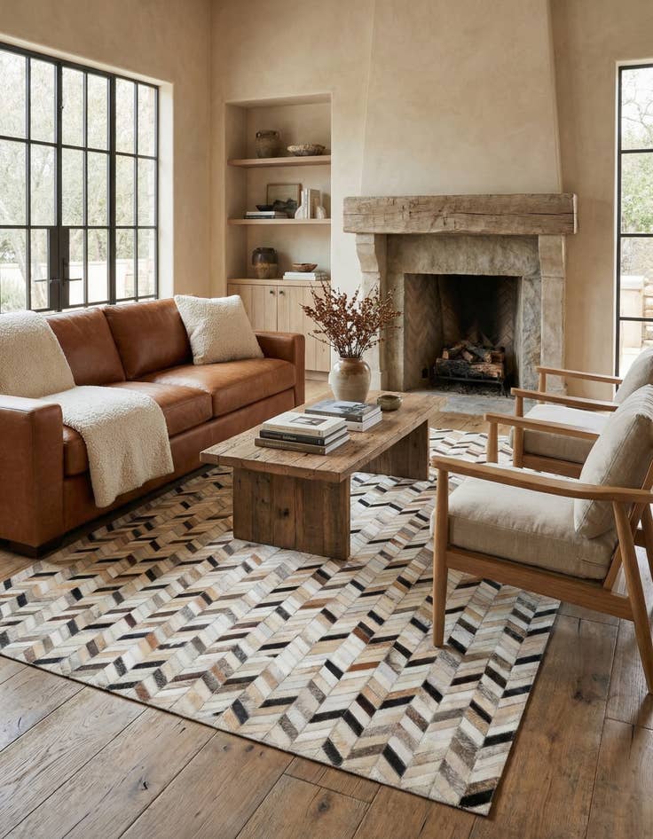 Detail image of 5' x 7' 10 Cowhide Leather Rug