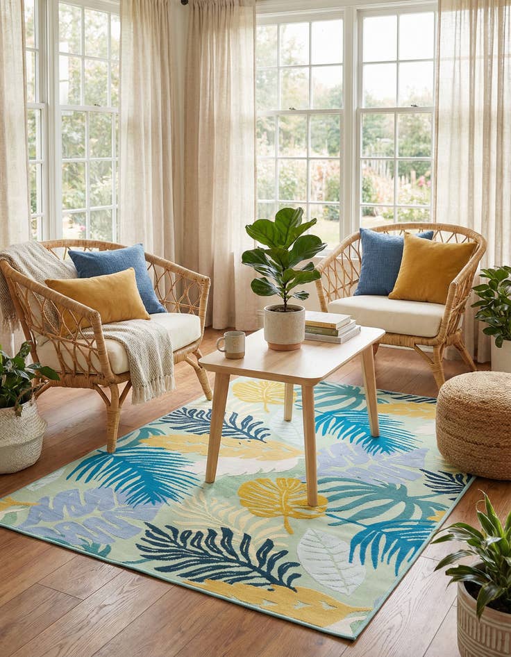 Detail image of  4' x 6'  Washable Botanical Indoor / Outdoor Rug