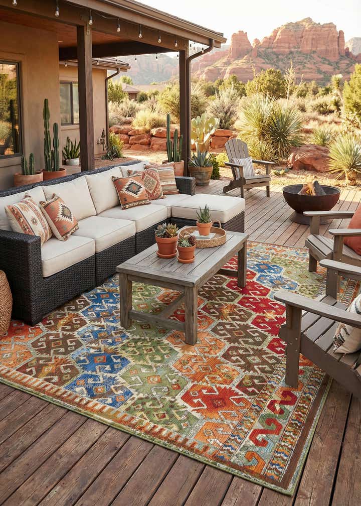 10' x 10' Easy-Clean Southwestern Indoor / Outdoor Square Rug