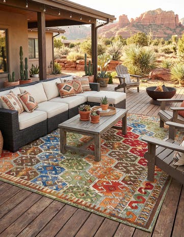 10' x 10' Easy-Clean Southwestern Indoor / Outdoor Square Rug