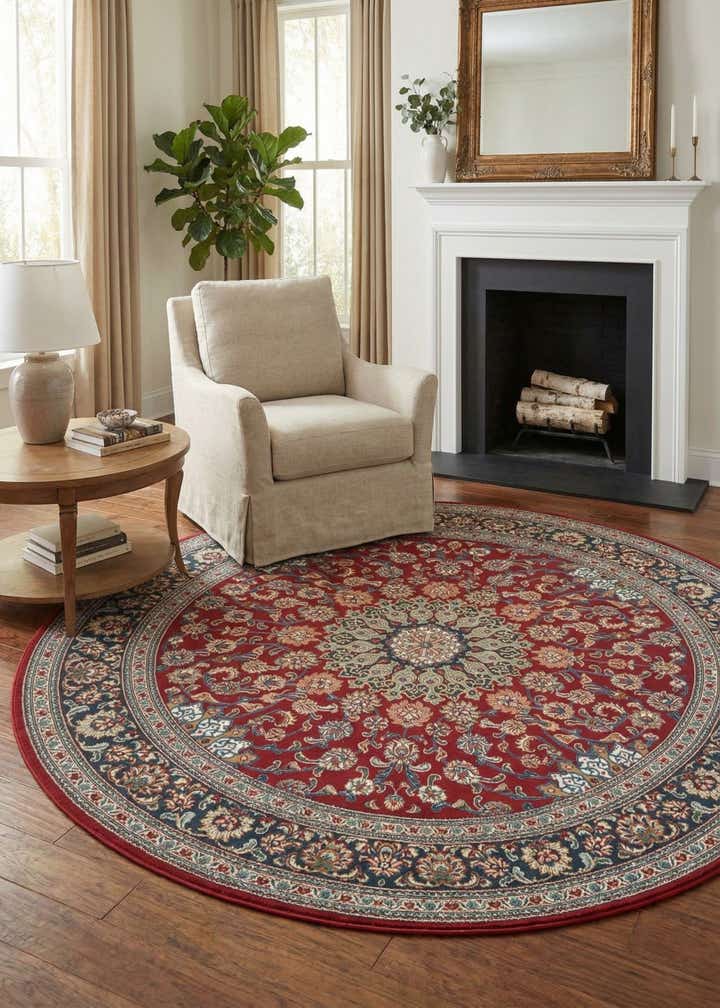 7' 10 x 7' 10 Easy-Clean Traditional Indoor / Outdoor Round Rug