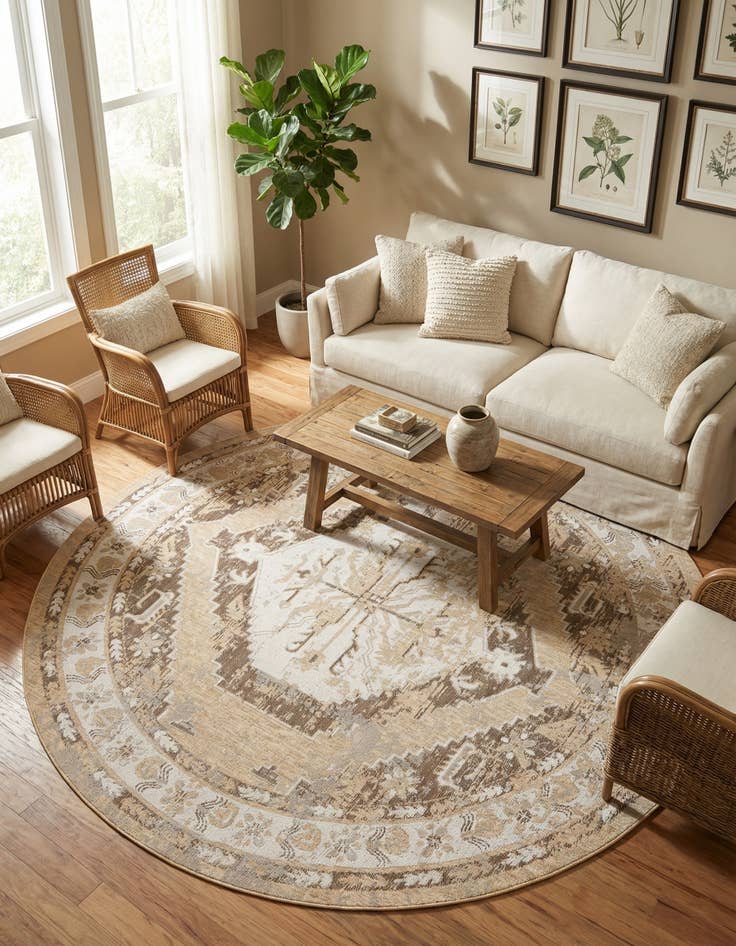 Detail image of 10' x 10'  Washable Traditional Indoor / Outdoor Round Rug