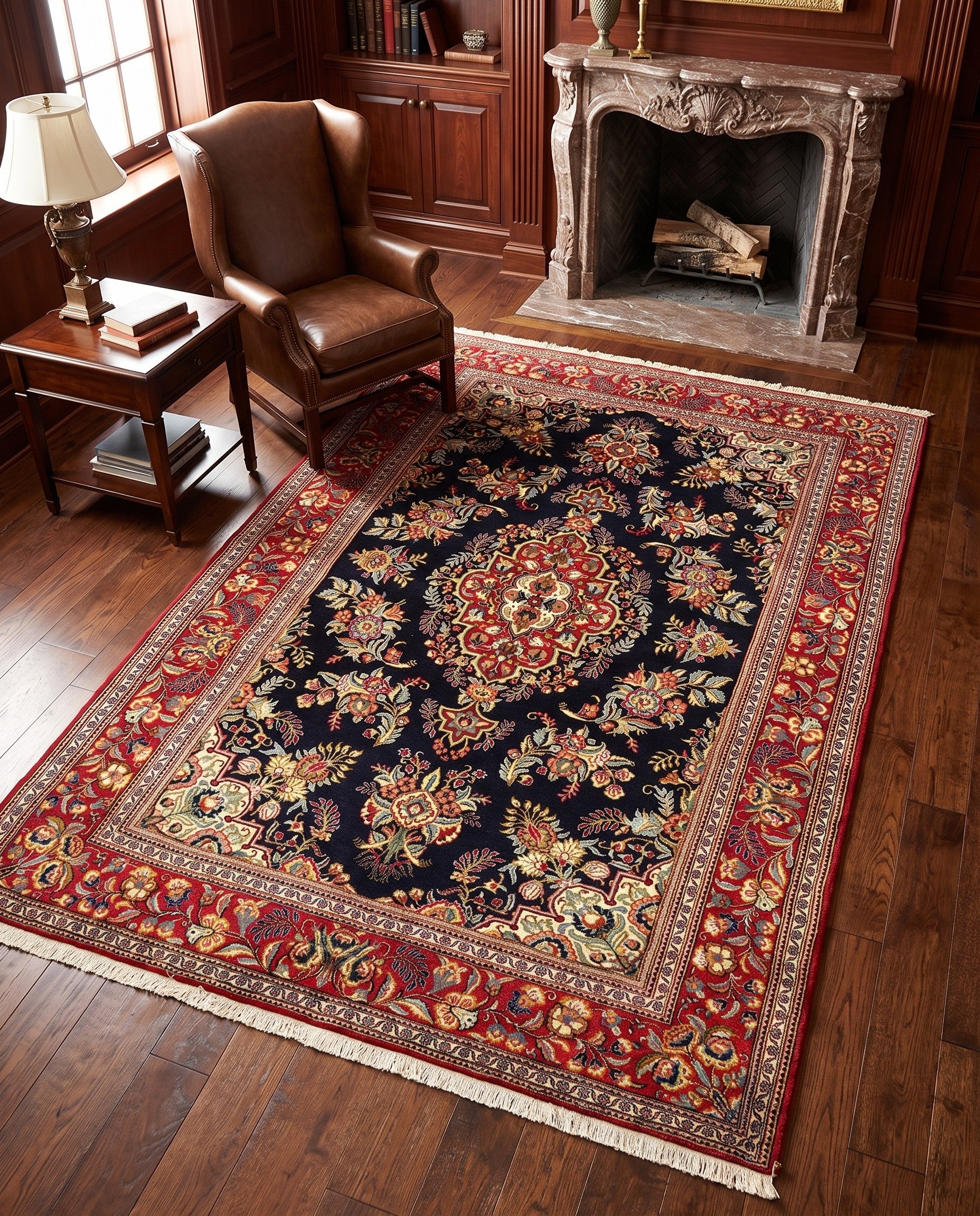 4' 7 x 6' 8 Hand Knotted Qom Persian Rug