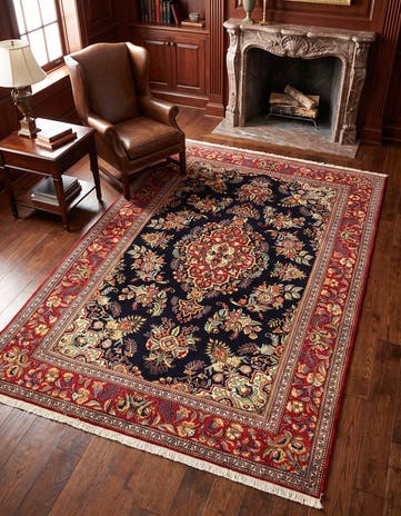4' 7 x 6' 8 Hand Knotted Qom Persian Rug