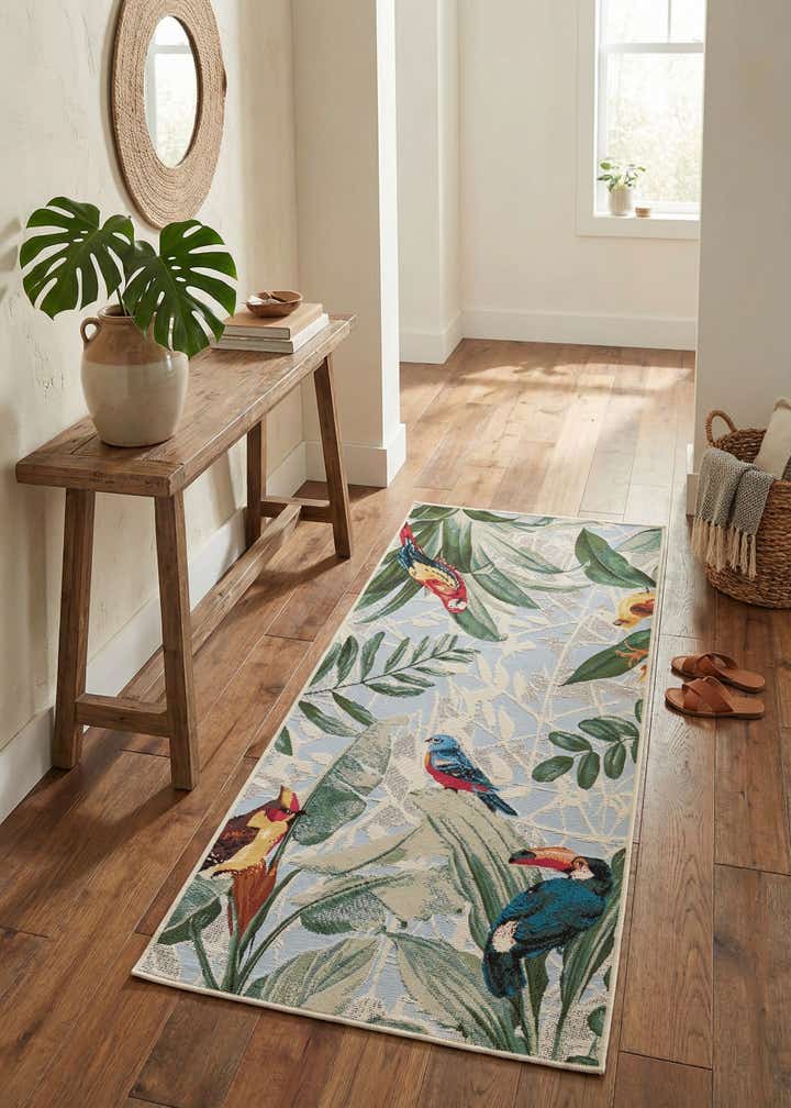 2' 7 x 5' 3 Easy-Clean Botanical Indoor / Outdoor Runner Rug