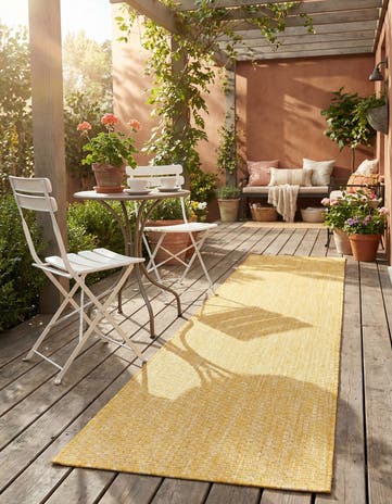 Corn Harvest Yellow Easy-Clean Solid Indoor / Outdoor Runner Rug