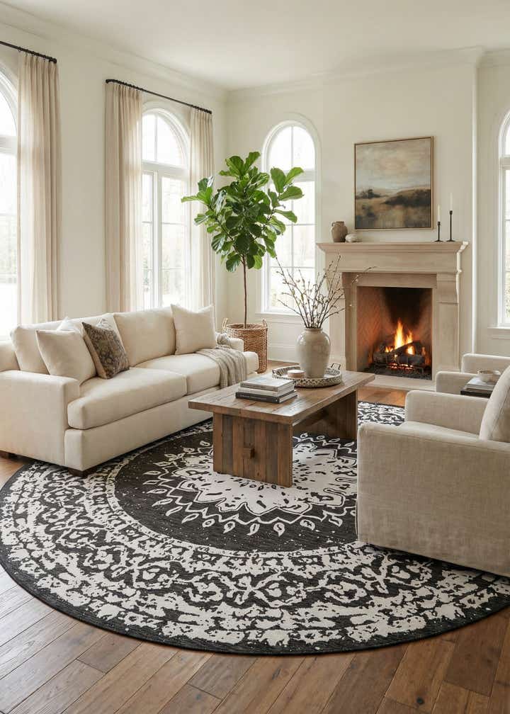 13' x 13' Easy-Clean Traditional Indoor / Outdoor Round Rug