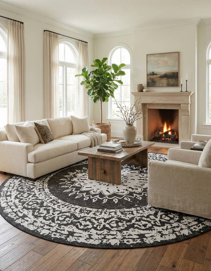 Detail image of 13' x 13' Easy-Clean Traditional Indoor / Outdoor Round Rug