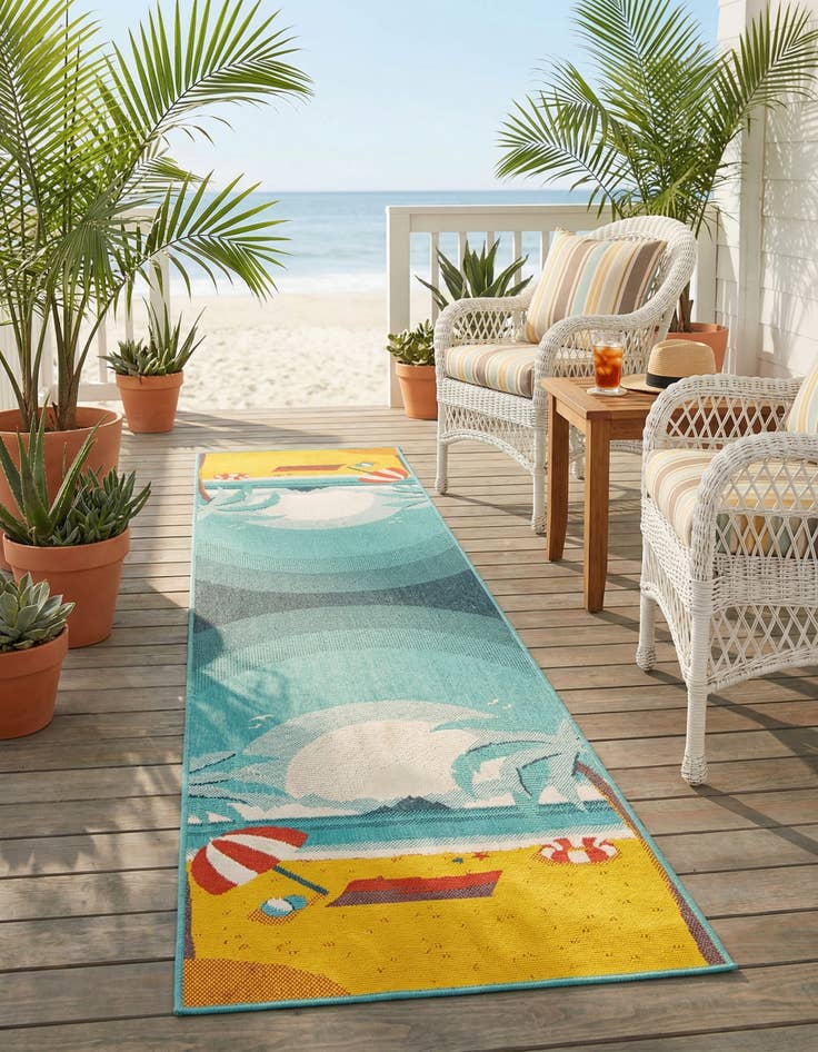 Detail image of 2' 7 x 10'  Washable Coastal Indoor / Outdoor Runner Rug