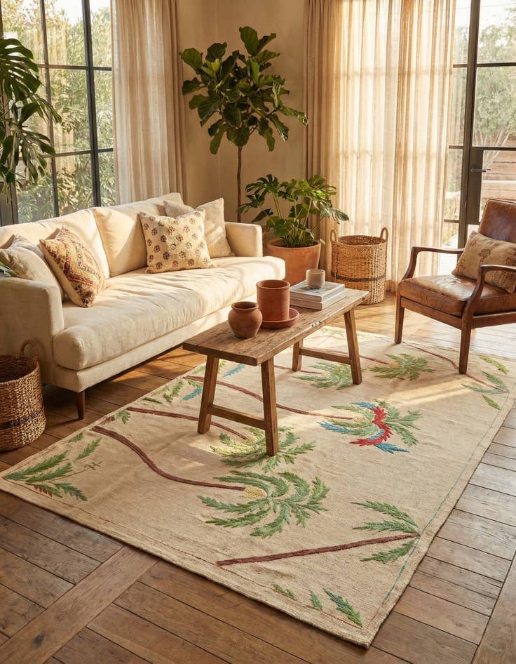 Detail image of 4' 2 x 5' 10 Hand Woven Kilim Suzani Wool Rug
