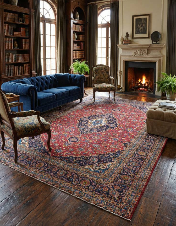 Detail image of 10' x 12' 7  Hand Knotted Kashan Persian Wool Rug