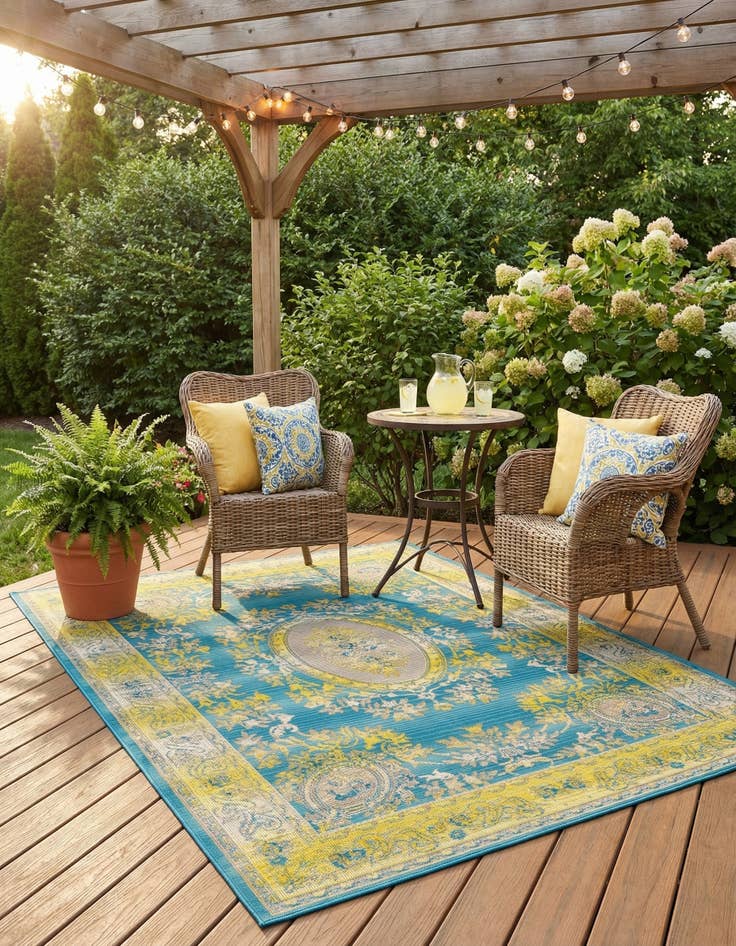 Detail image of 4' x 6'  Washable Traditional Indoor / Outdoor Rug