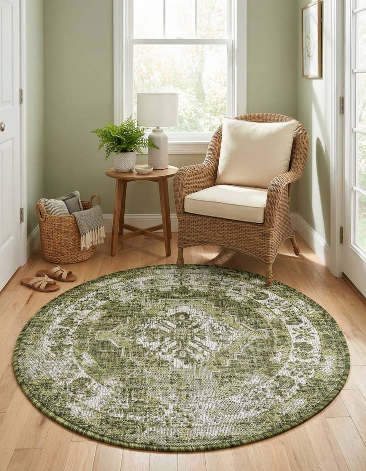 Detail image of 3' x 3'  Washable Traditional Indoor / Outdoor Round Rug